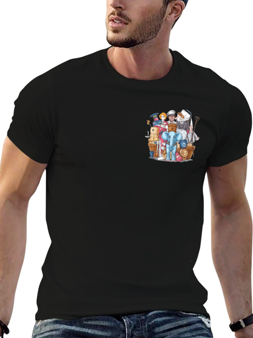 Quirky Cartoon Chest Print T-Shirt
