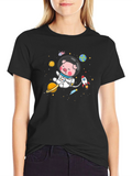 Astronaut Pig Graphic Tee - Space Adventure Shirt
