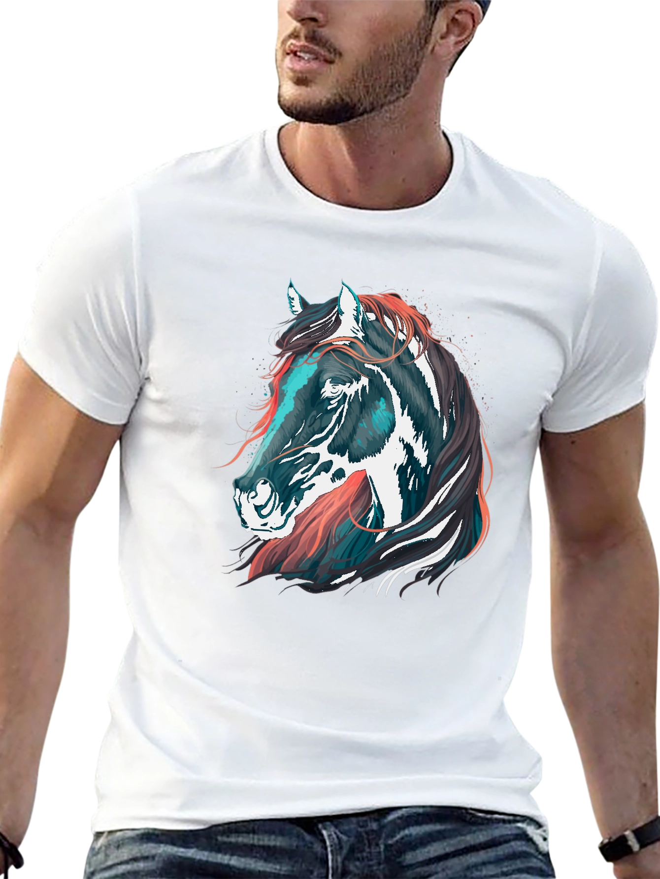 Horse Graphic Black T-Shirt - Stylish Mens Tee