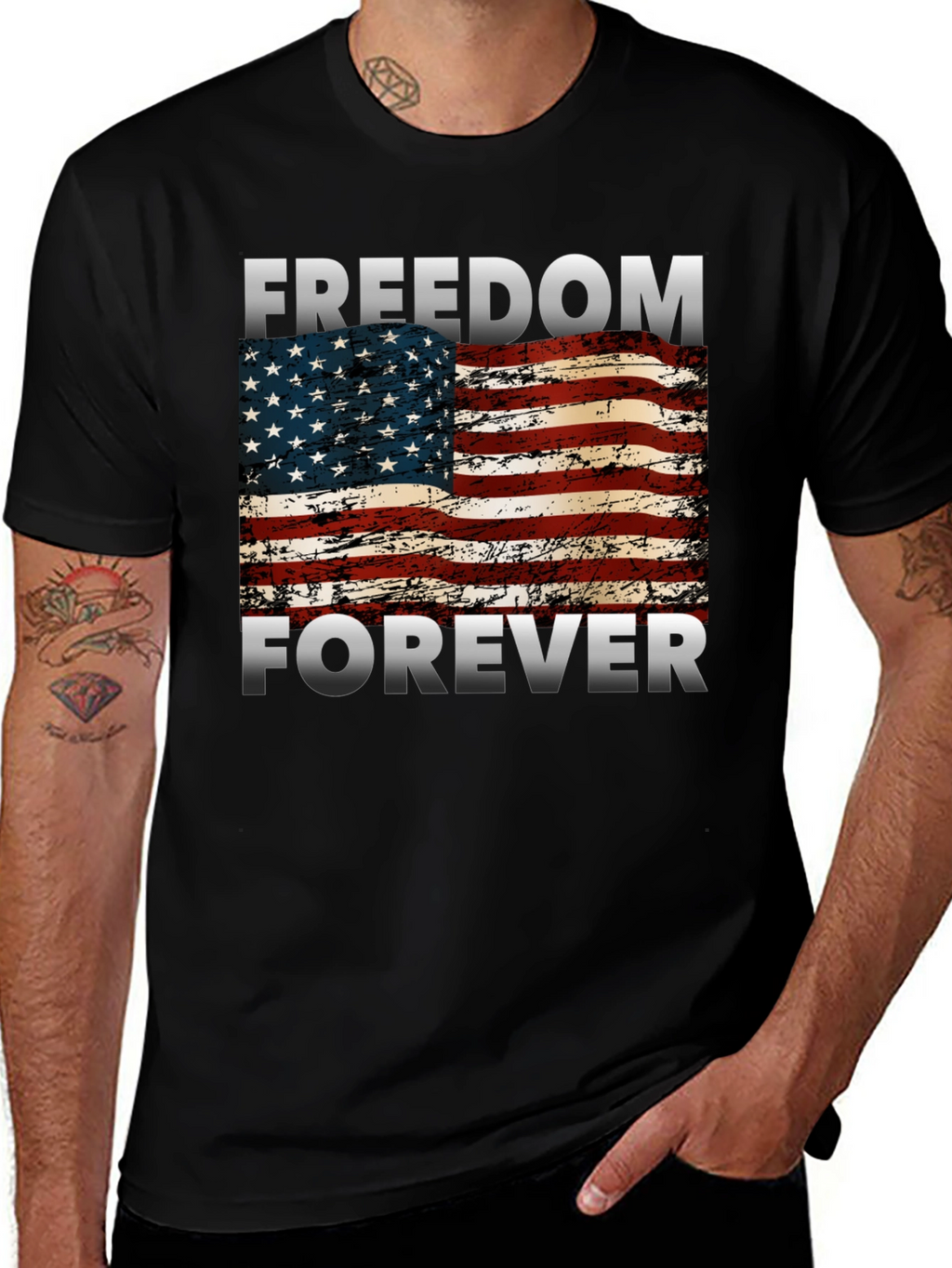 Freedom Forever American Flag Graphic T-Shirt