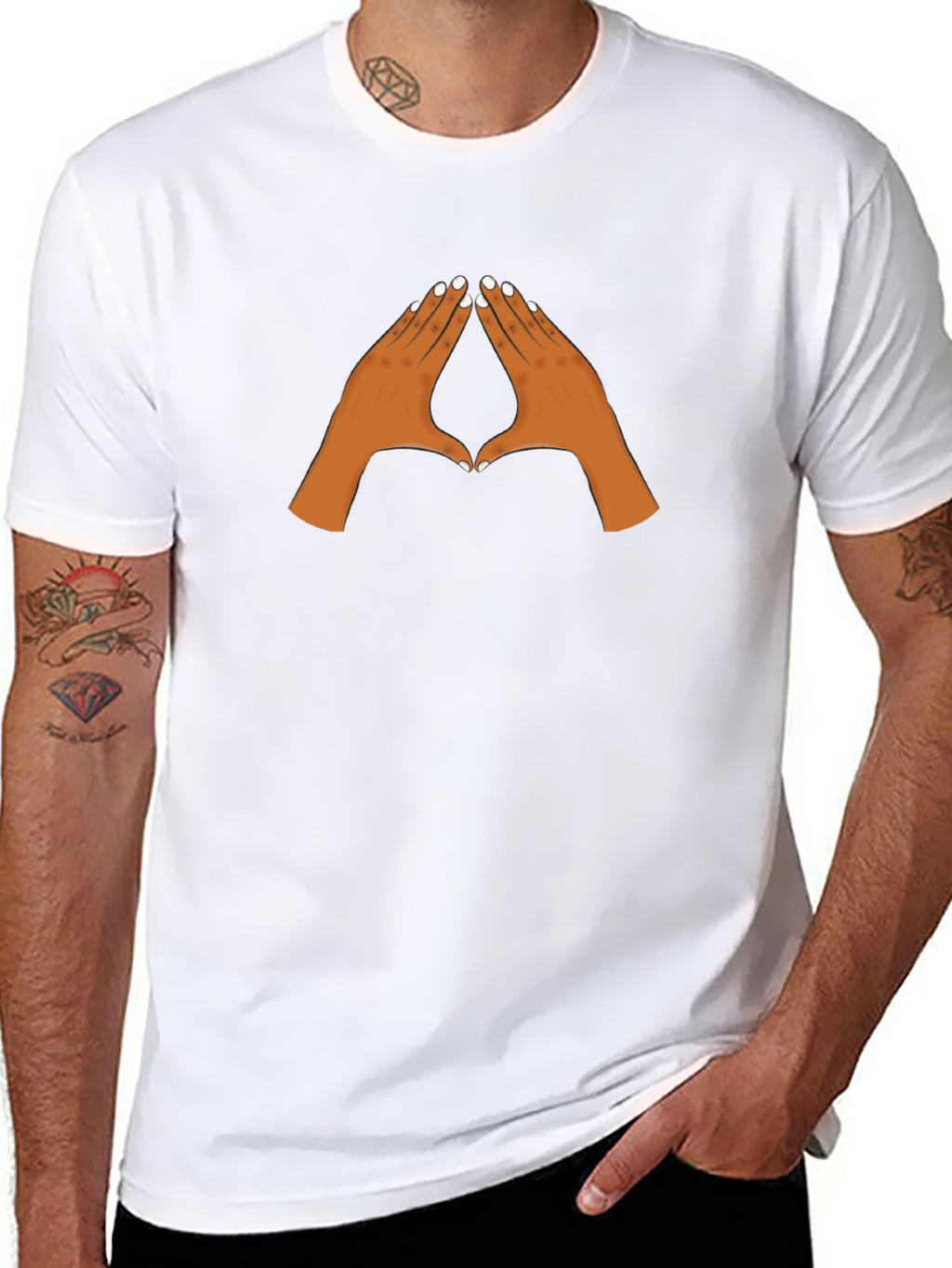 Black Graphic Tee with Pointing Hands Design