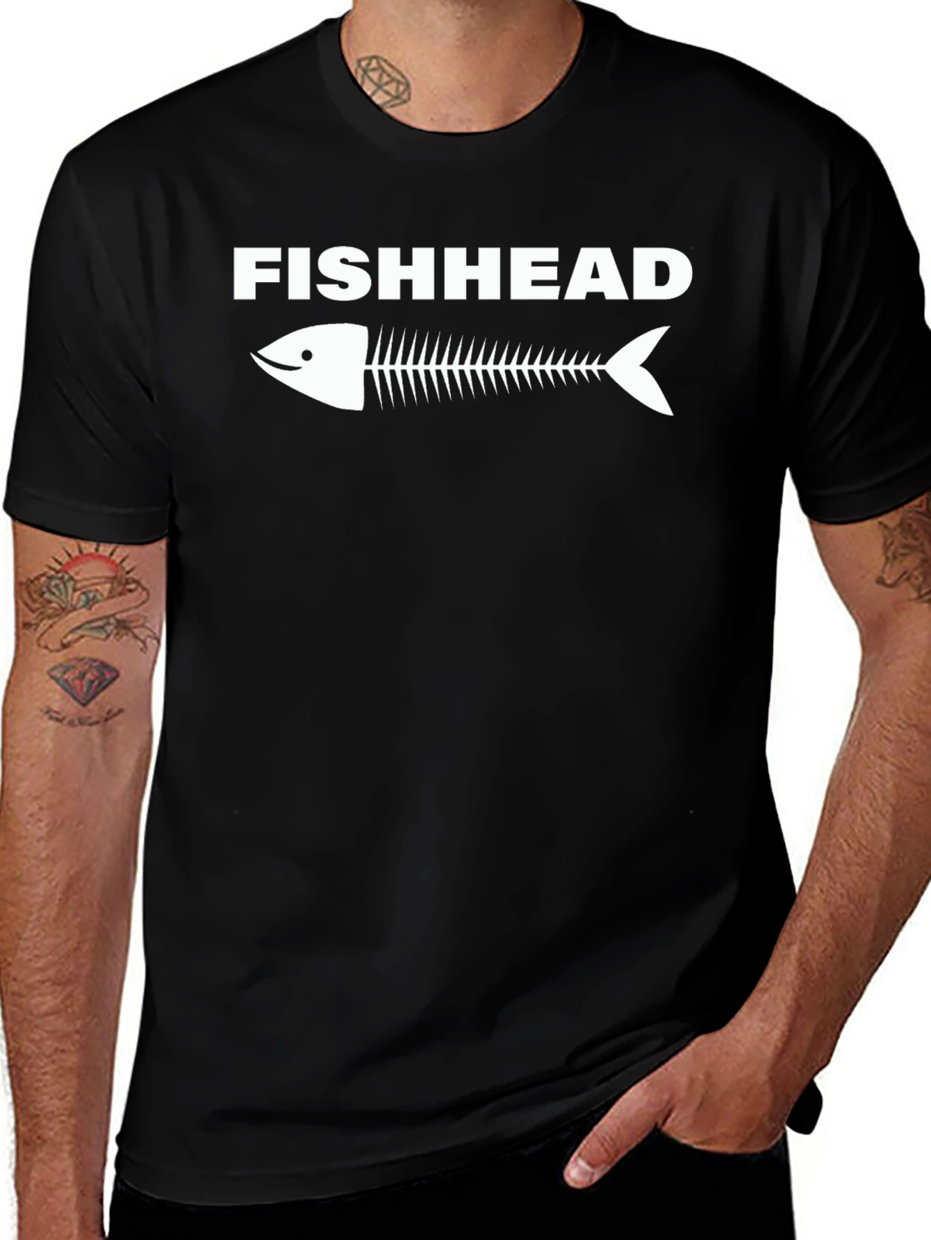 Fishhead Skeleton Graphic Tee - Black Cotton T-Shirt