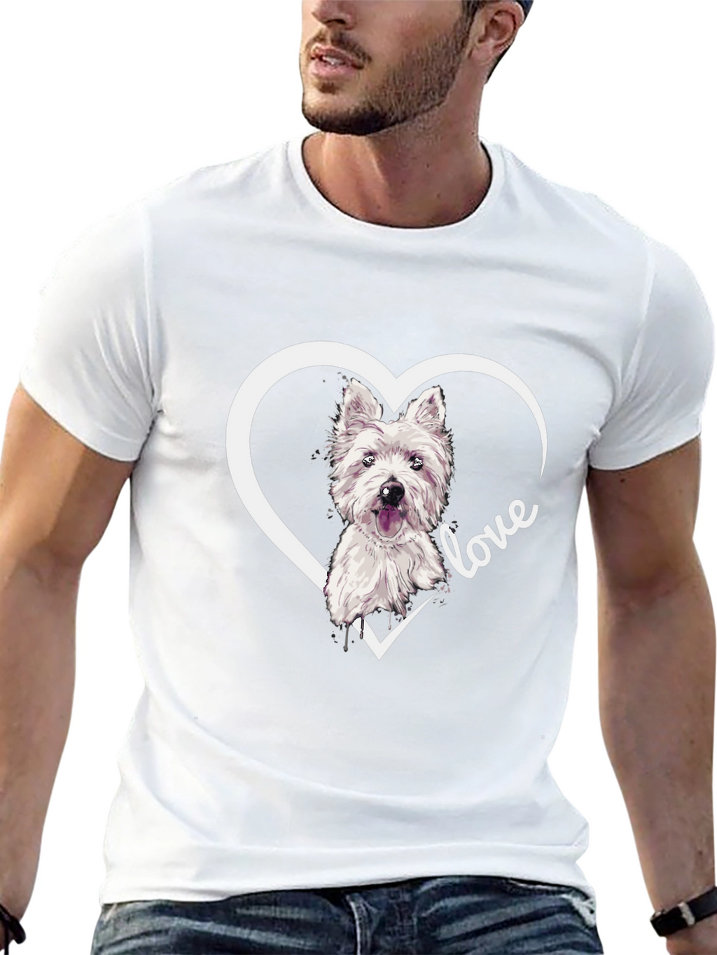 Westie Dog Love Heart T-Shirt - Black