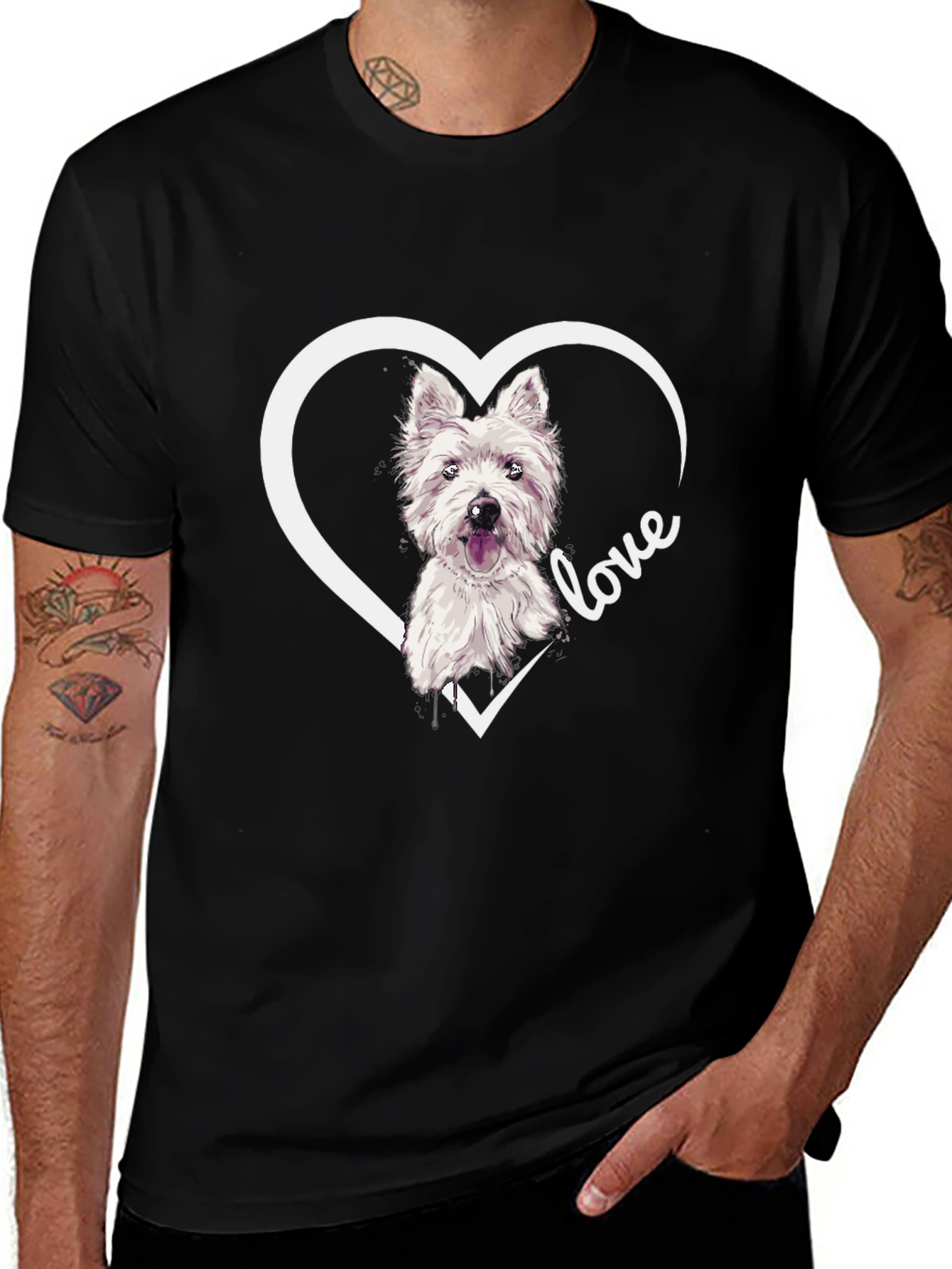 Westie Dog Love Heart T-Shirt - Black