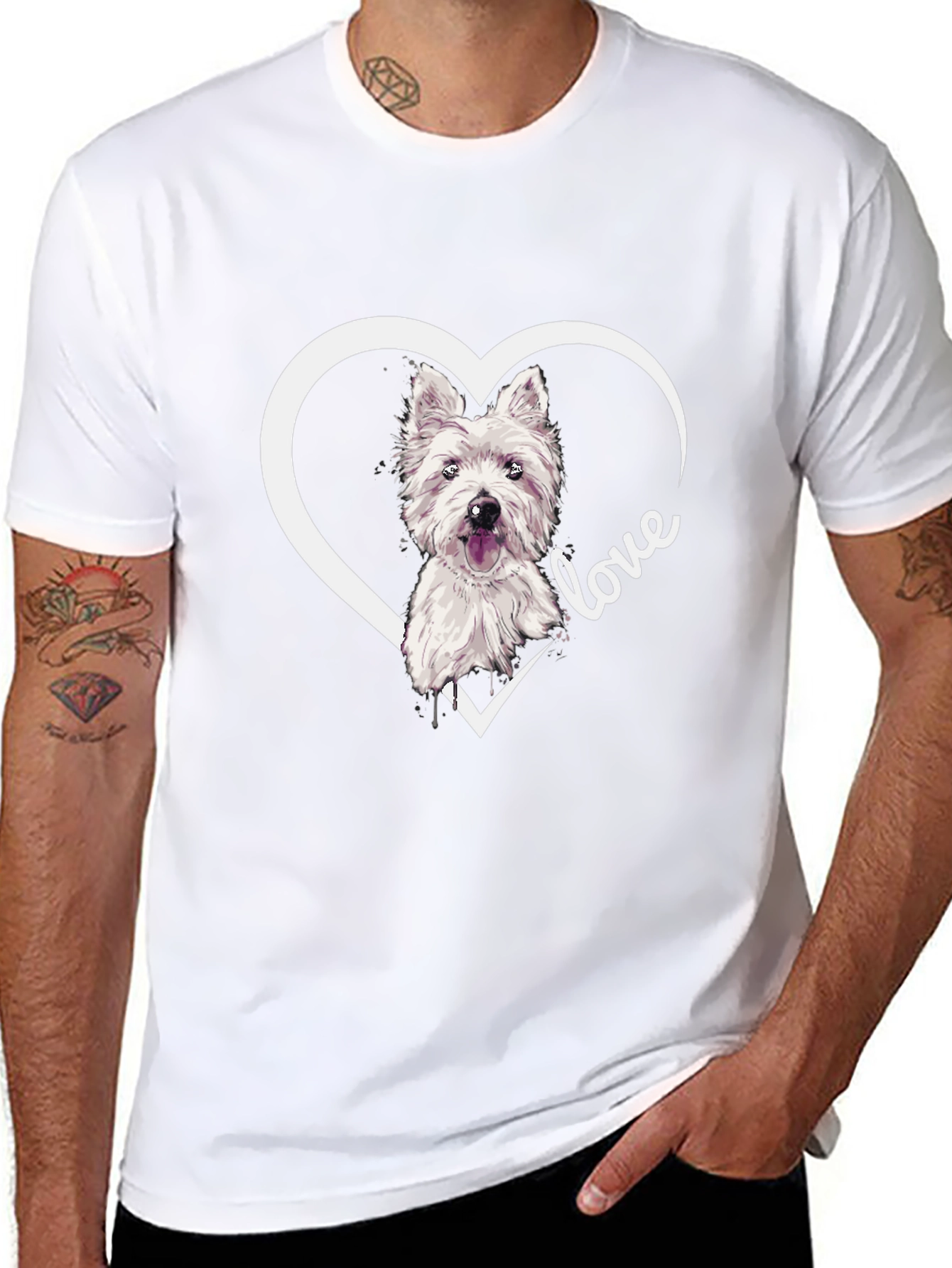 Westie Dog Love Heart T-Shirt - Black