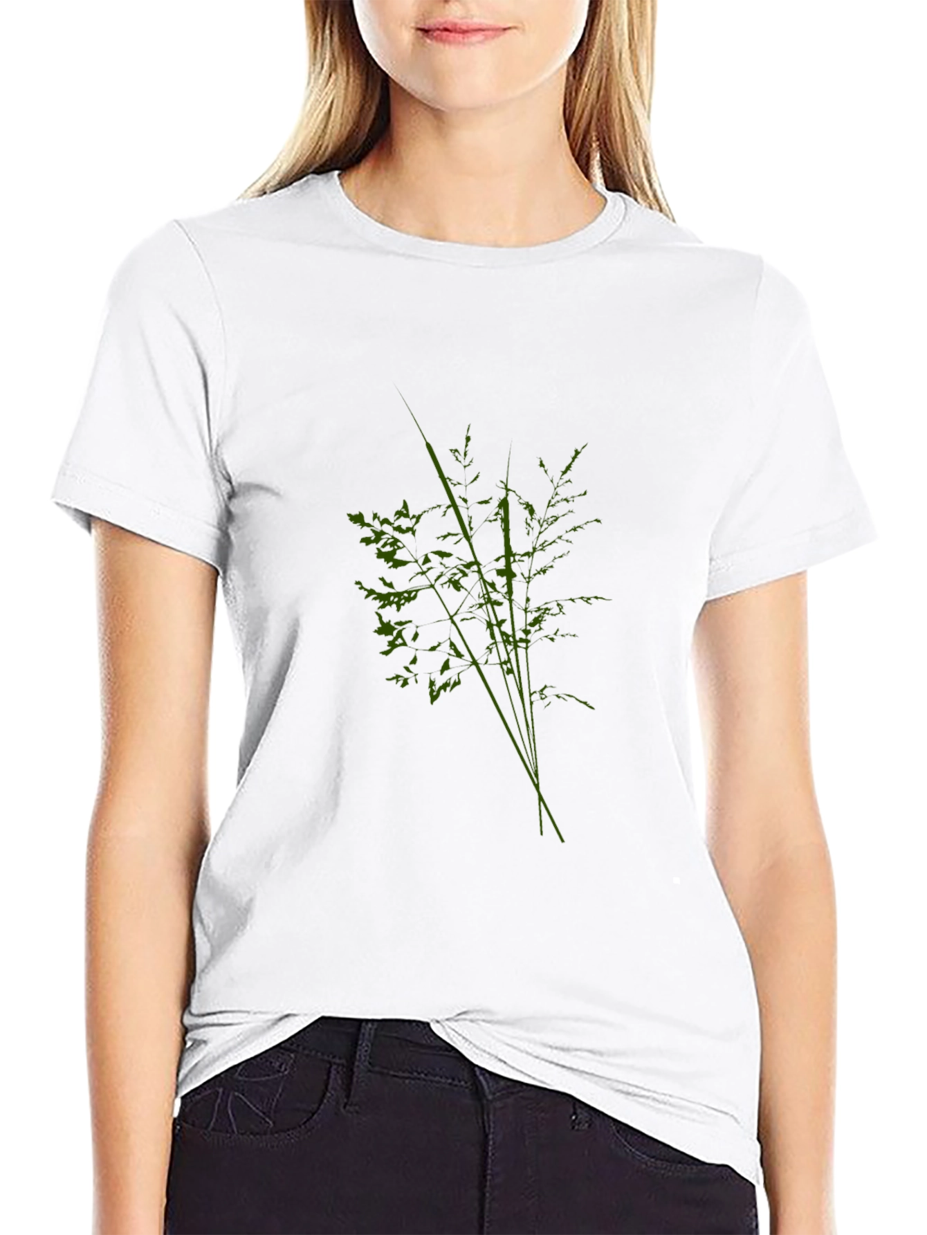 Mens Black Tee with Abstract Green Plant Design