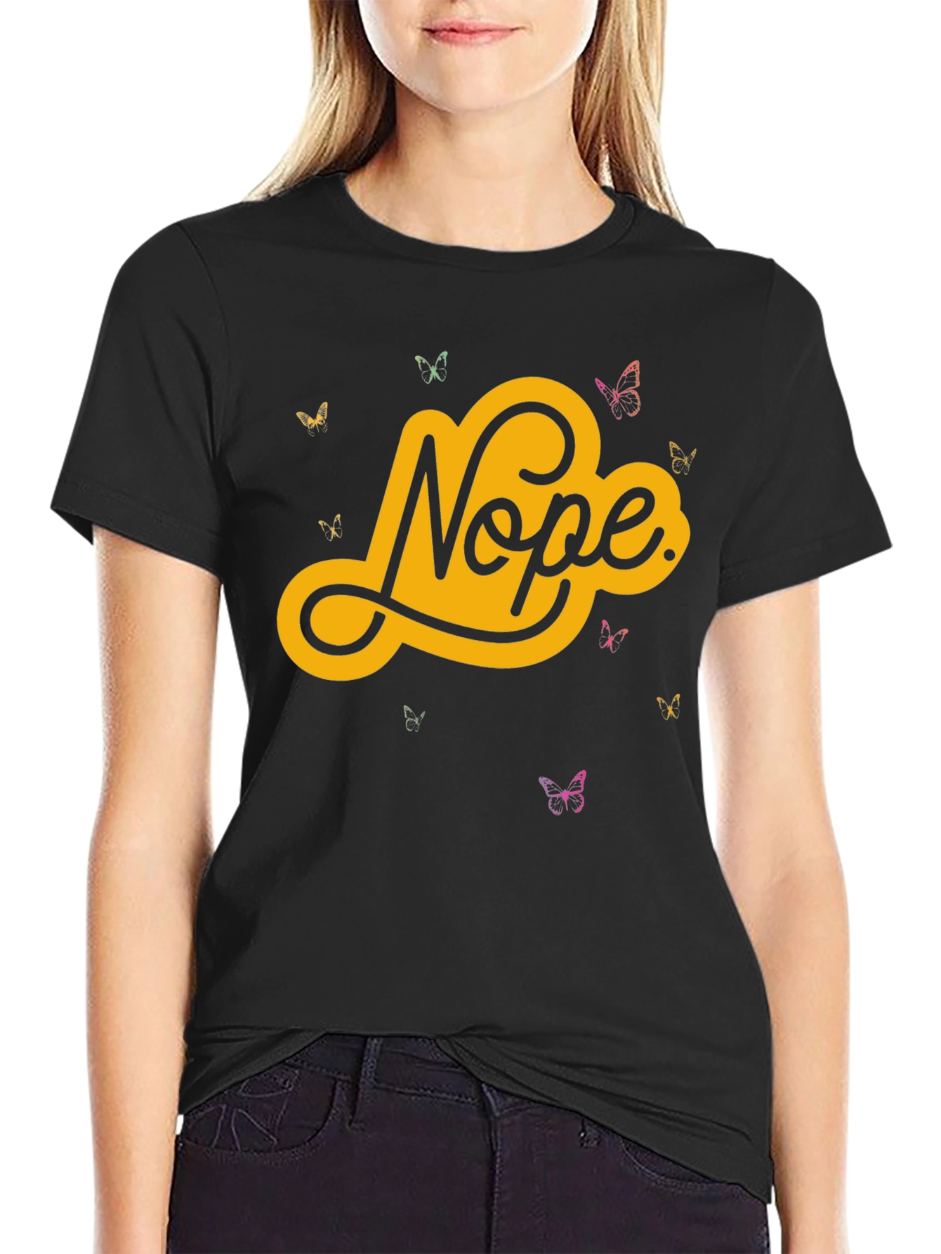 Nope Butterfly Graphic Tee - Trendy Casual T-Shirt