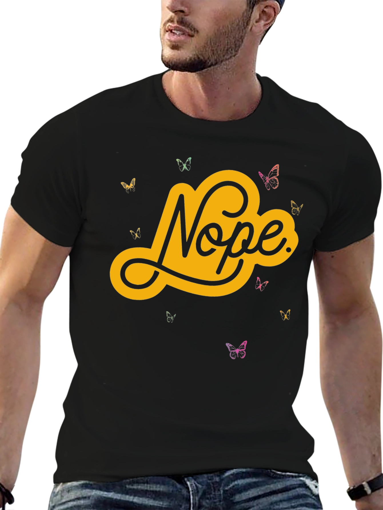 Nope Butterfly Graphic Tee - Trendy Casual T-Shirt