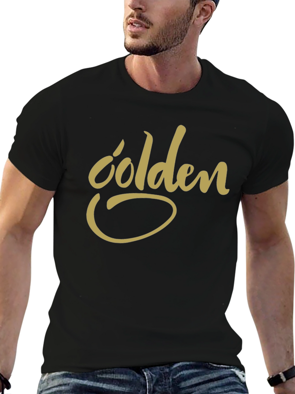 Golden Script Graphic Tee - Black Casual T-Shirt