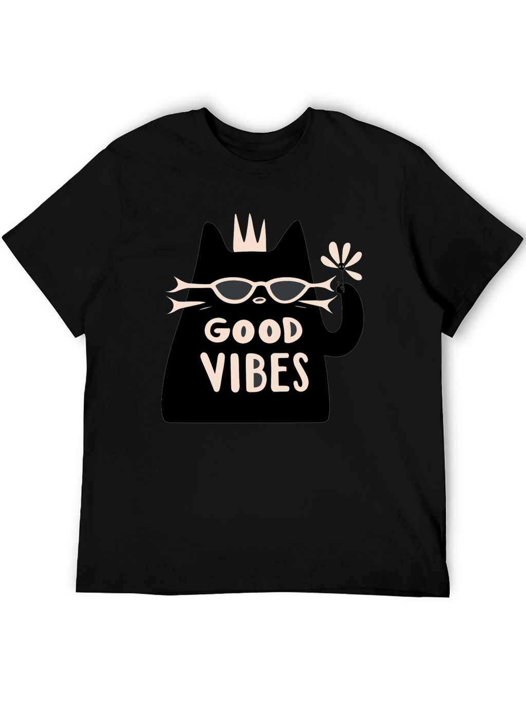 Good Vibes Cat Graphic T-Shirt - Black