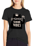 Good Vibes Cat Graphic T-Shirt - Black