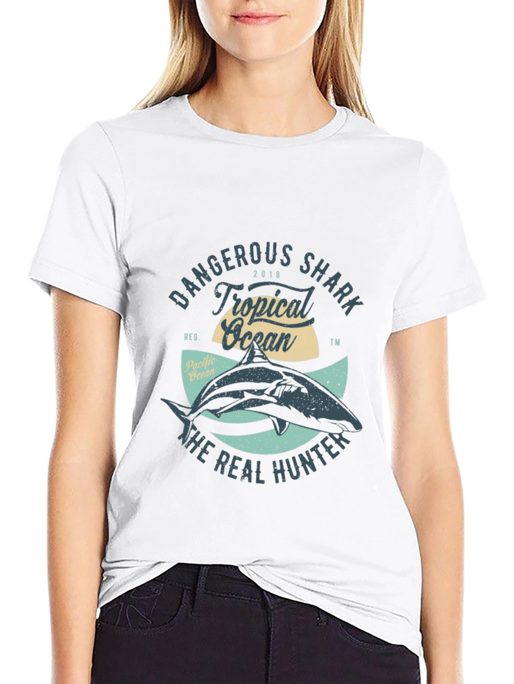 Dangerous Shark Tropical Ocean Graphic Tee