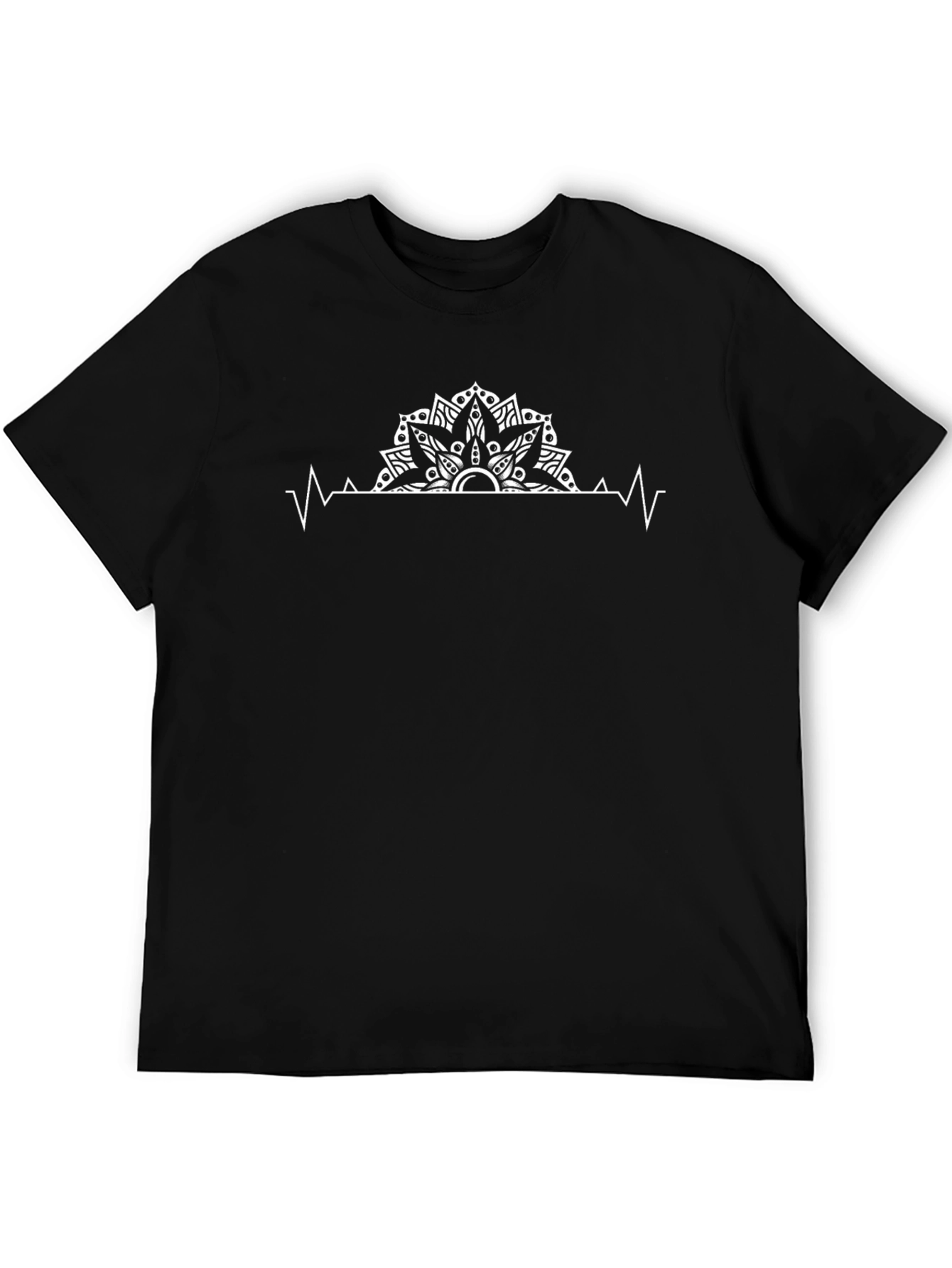 Mens Black Tee with Mandala Heartbeat Graphic