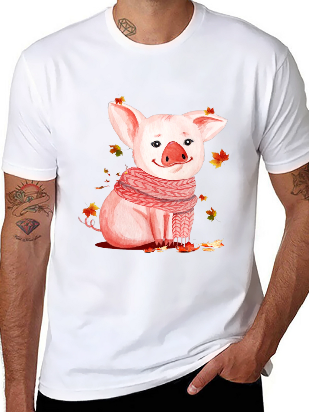 Pig with Scarf Graphic T-Shirt - Autumn Ready