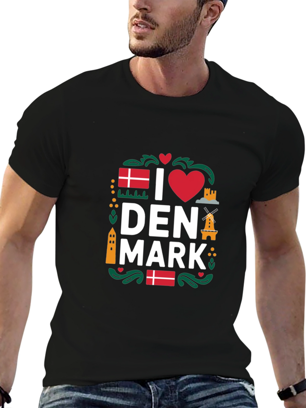 I Love Denmark T-Shirt - Black Cotton Tee