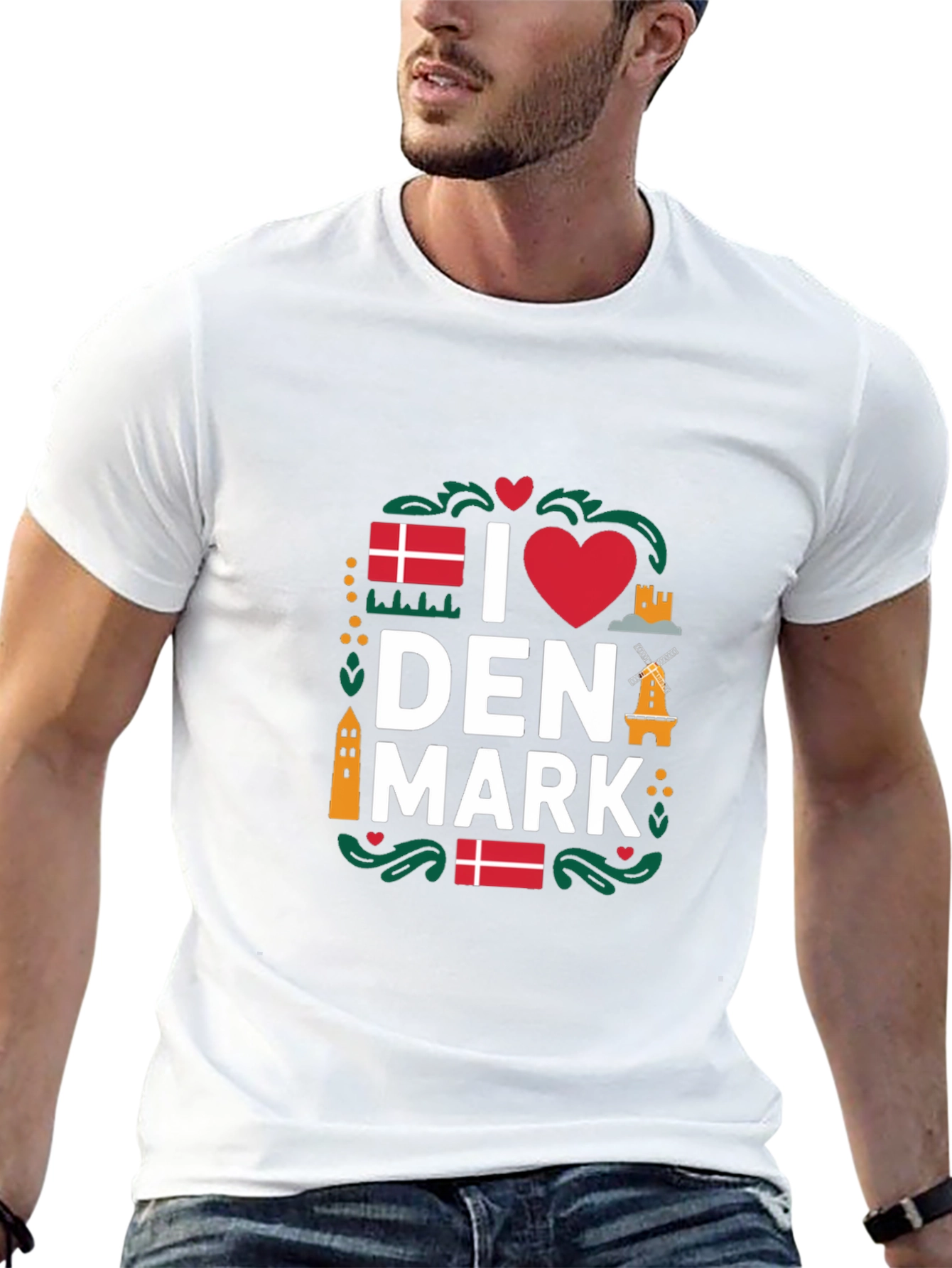 I Love Denmark T-Shirt - Black Cotton Tee