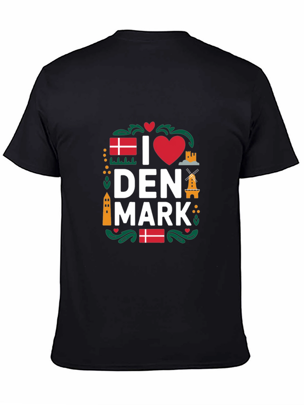 I Love Denmark T-Shirt - Black Cotton Tee