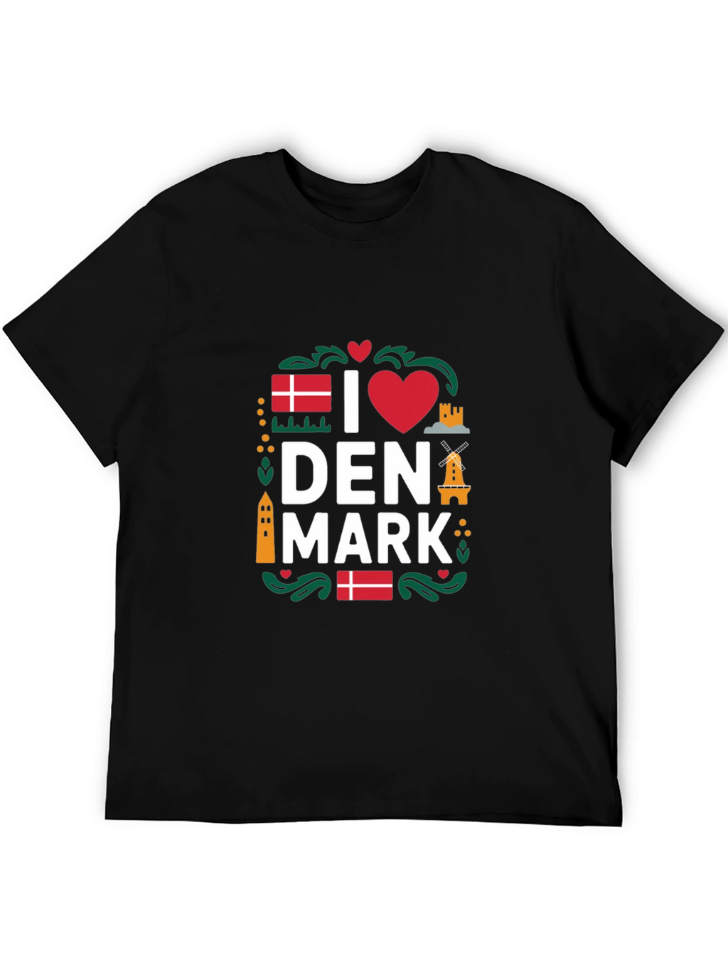 I Love Denmark T-Shirt - Black Cotton Tee