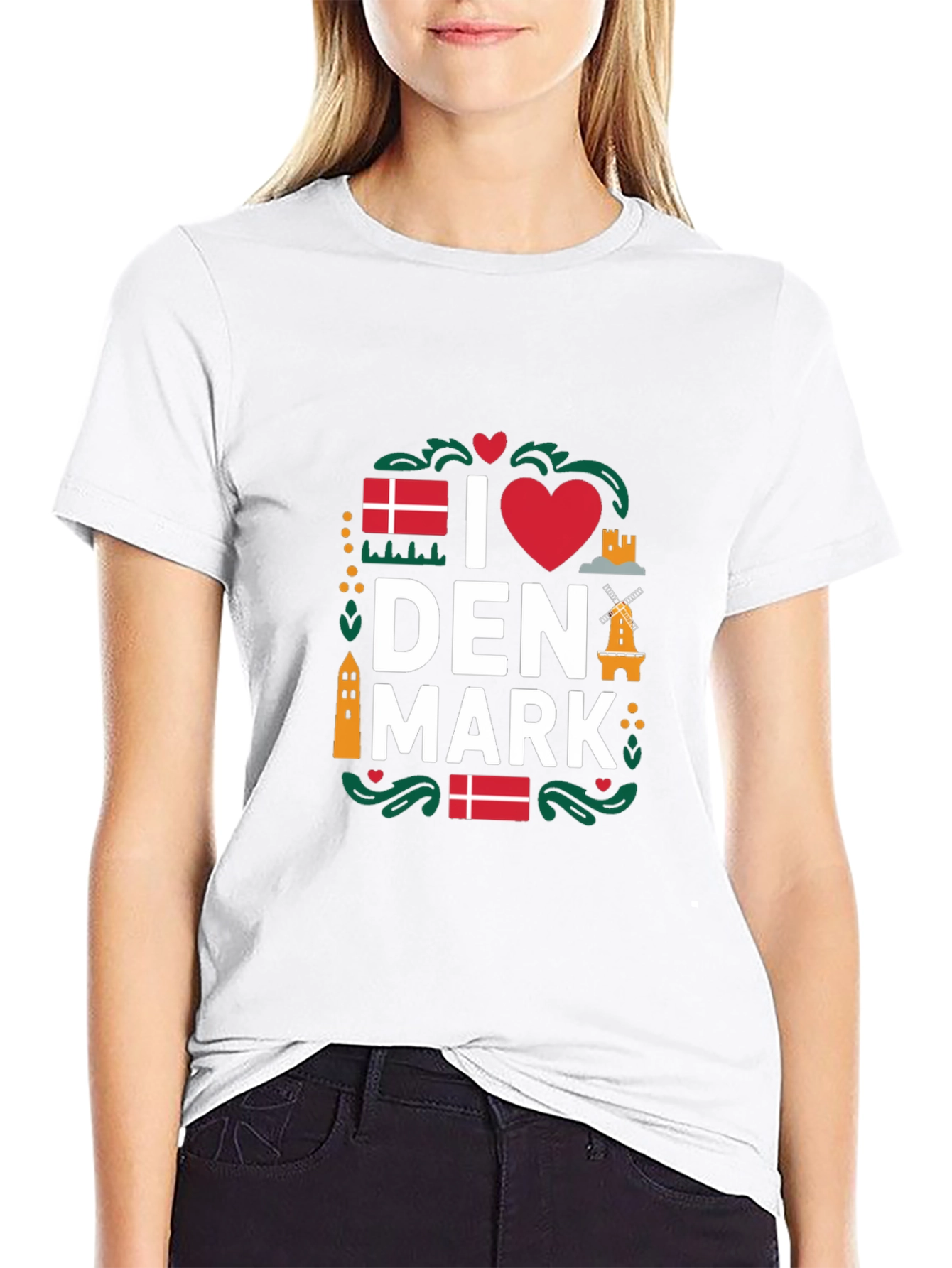 I Love Denmark T-Shirt - Black Cotton Tee