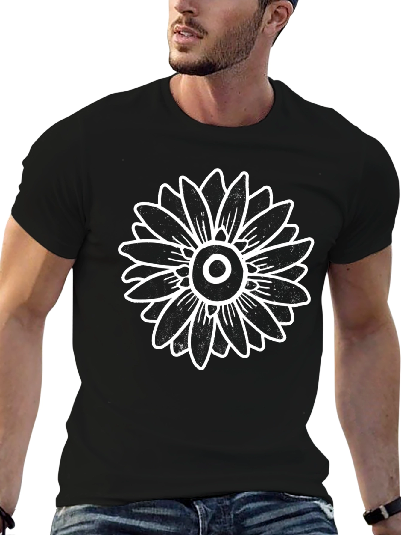 Modern Sunflower Graphic Print Crew Neck T-Shirt