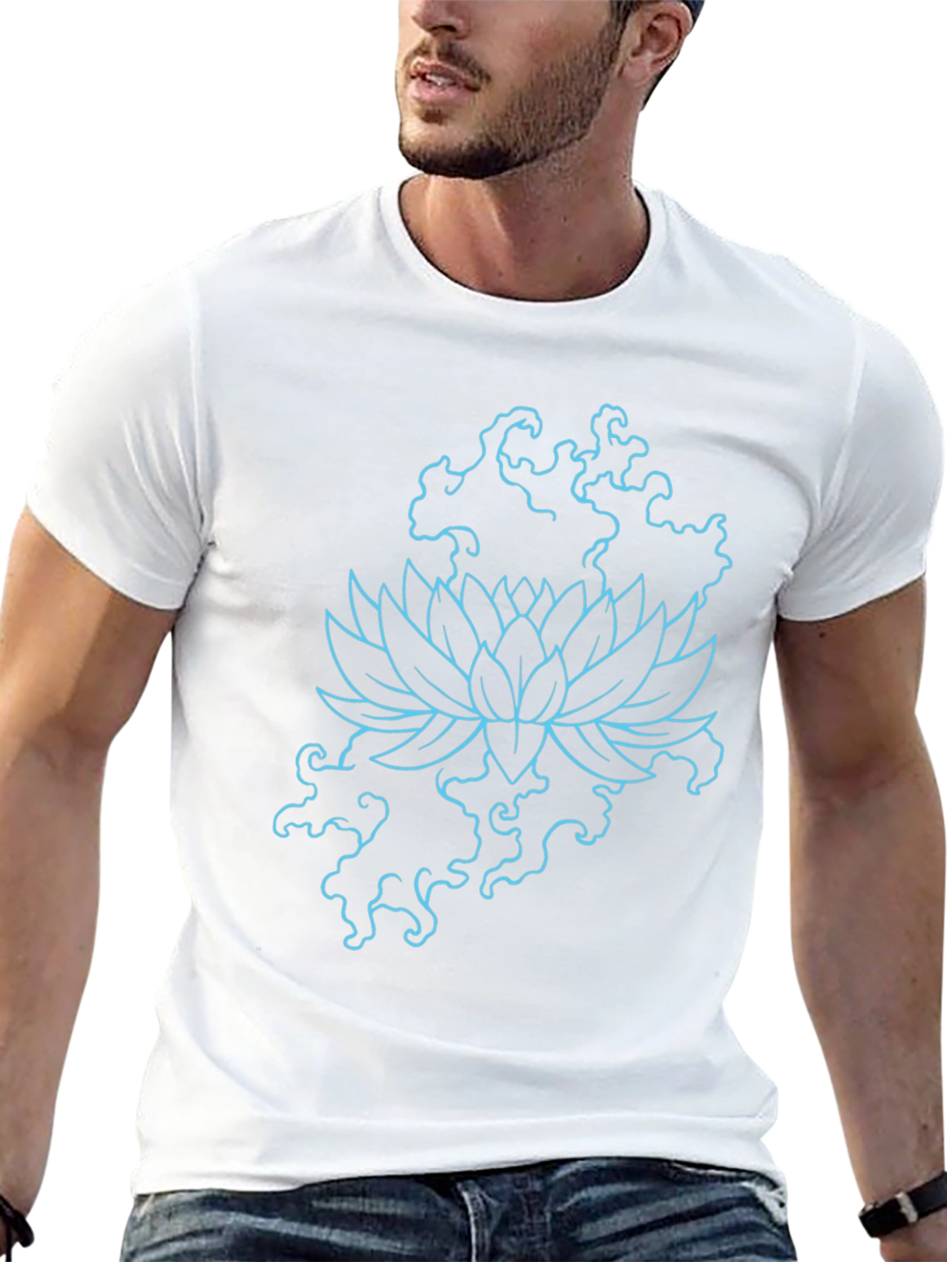 Lotus Flower Graphic Print Tee - Black