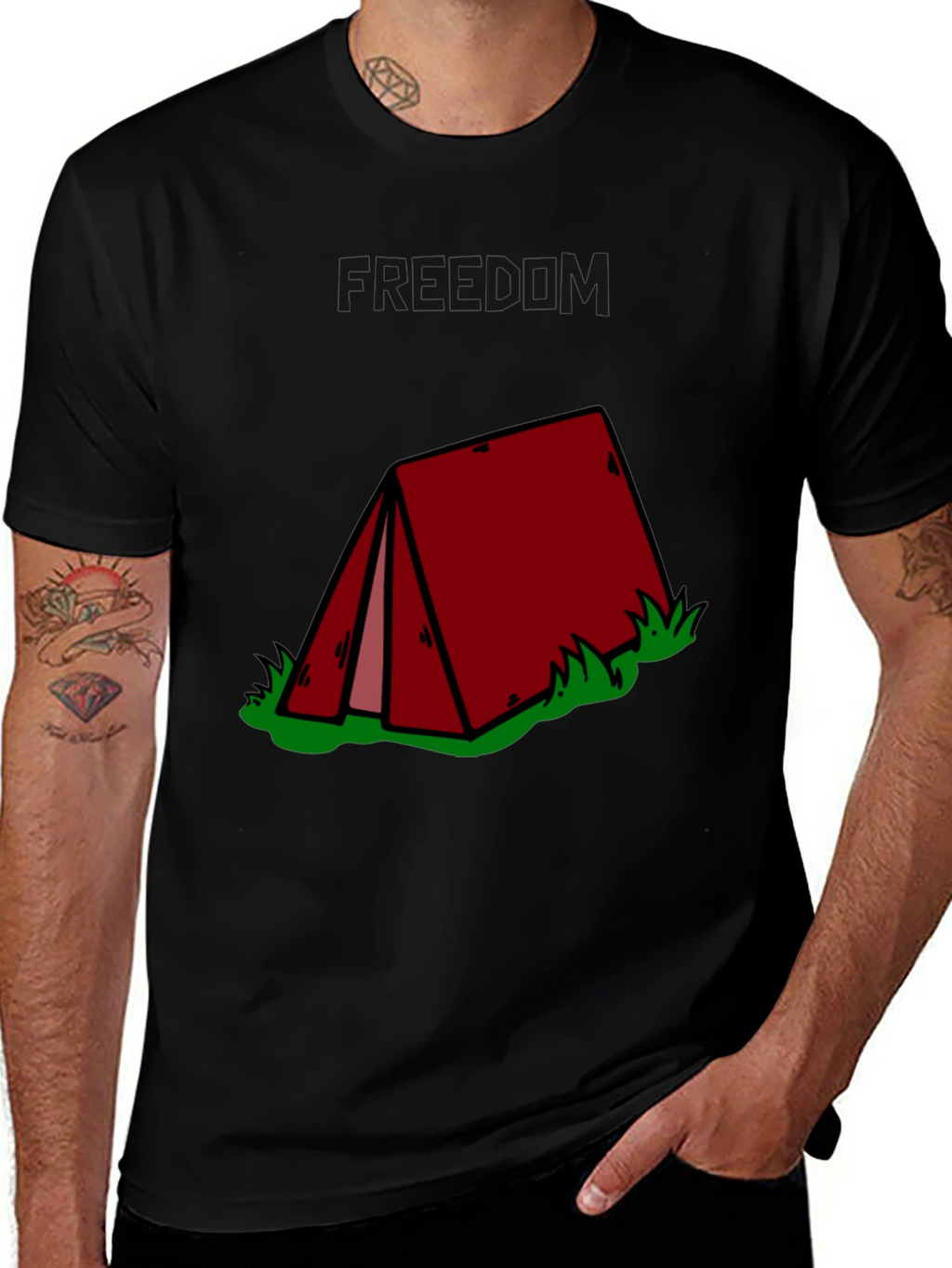 Camping Tent Graphic Tee - Black Cotton T-Shirt