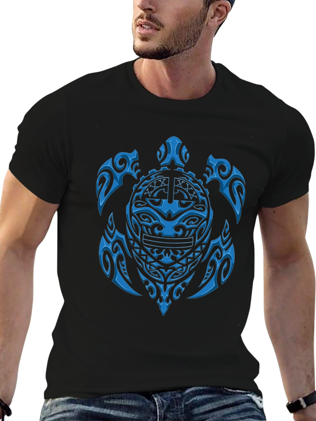 Tribal Turtle Graphic Tee - Black Casual Shirt