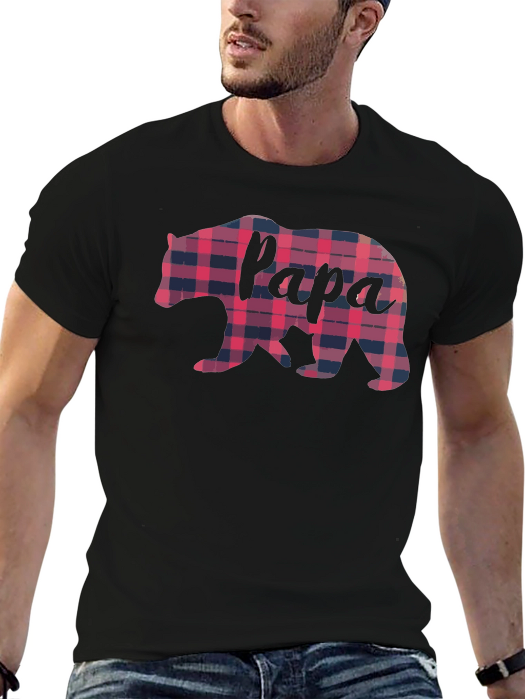 Papa Bear Plaid Graphic Tee - Fathers Day Gift