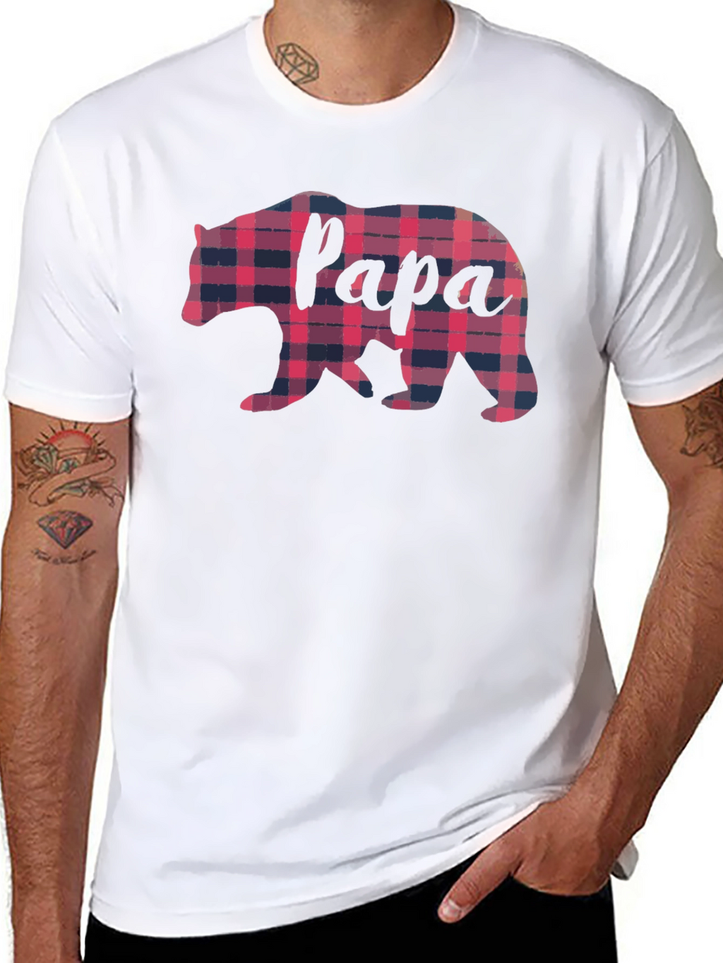 Papa Bear Plaid Graphic Tee - Fathers Day Gift