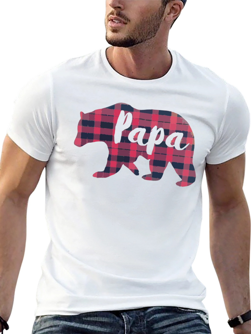 Papa Bear Plaid Graphic Tee - Fathers Day Gift