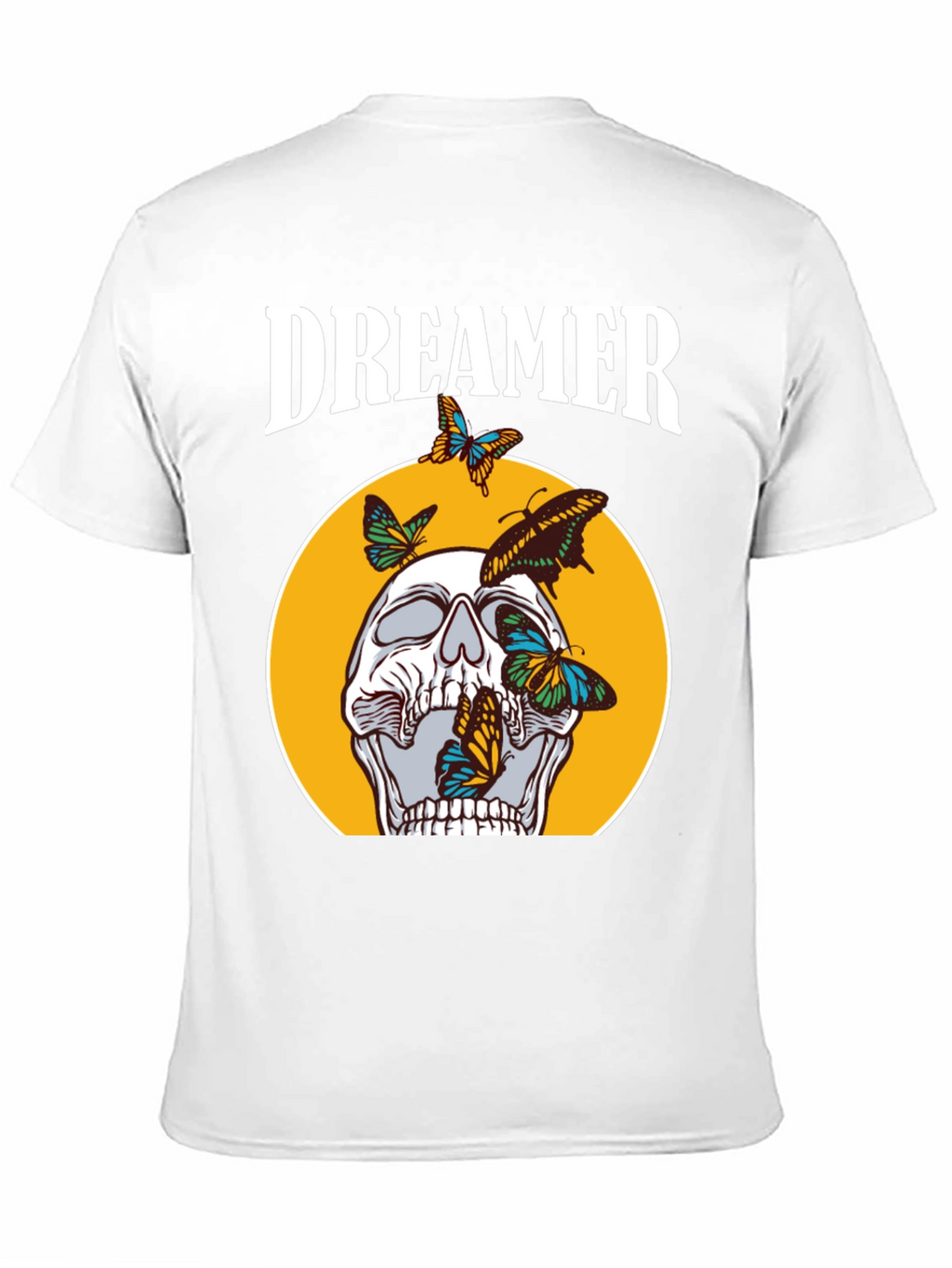 Dreamer Skull Butterfly Graphic Tee - Black Cotton T-Shirt