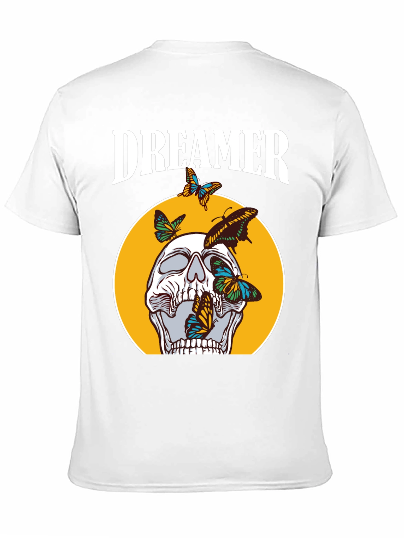 Dreamer Skull Butterfly Graphic Tee - Black Cotton T-Shirt