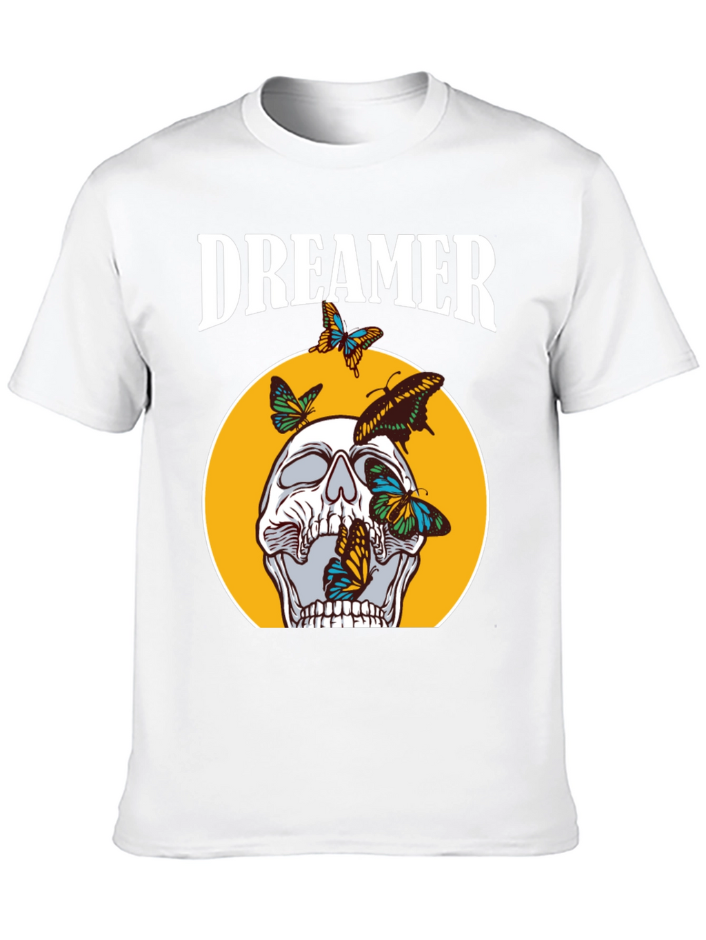 Dreamer Skull Butterfly Graphic Tee - Black Cotton T-Shirt