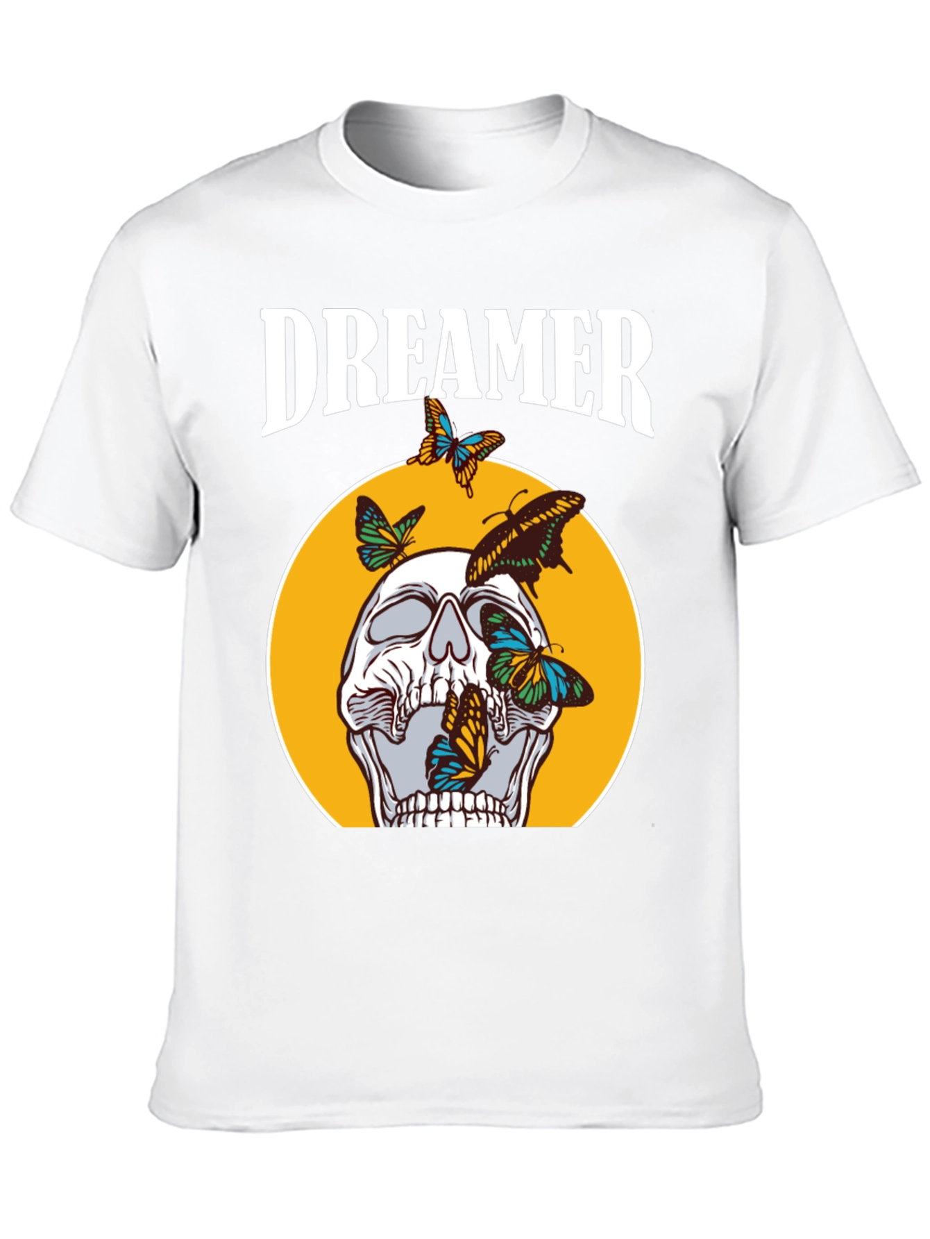 Dreamer Skull Butterfly Graphic Tee - Black Cotton T-Shirt