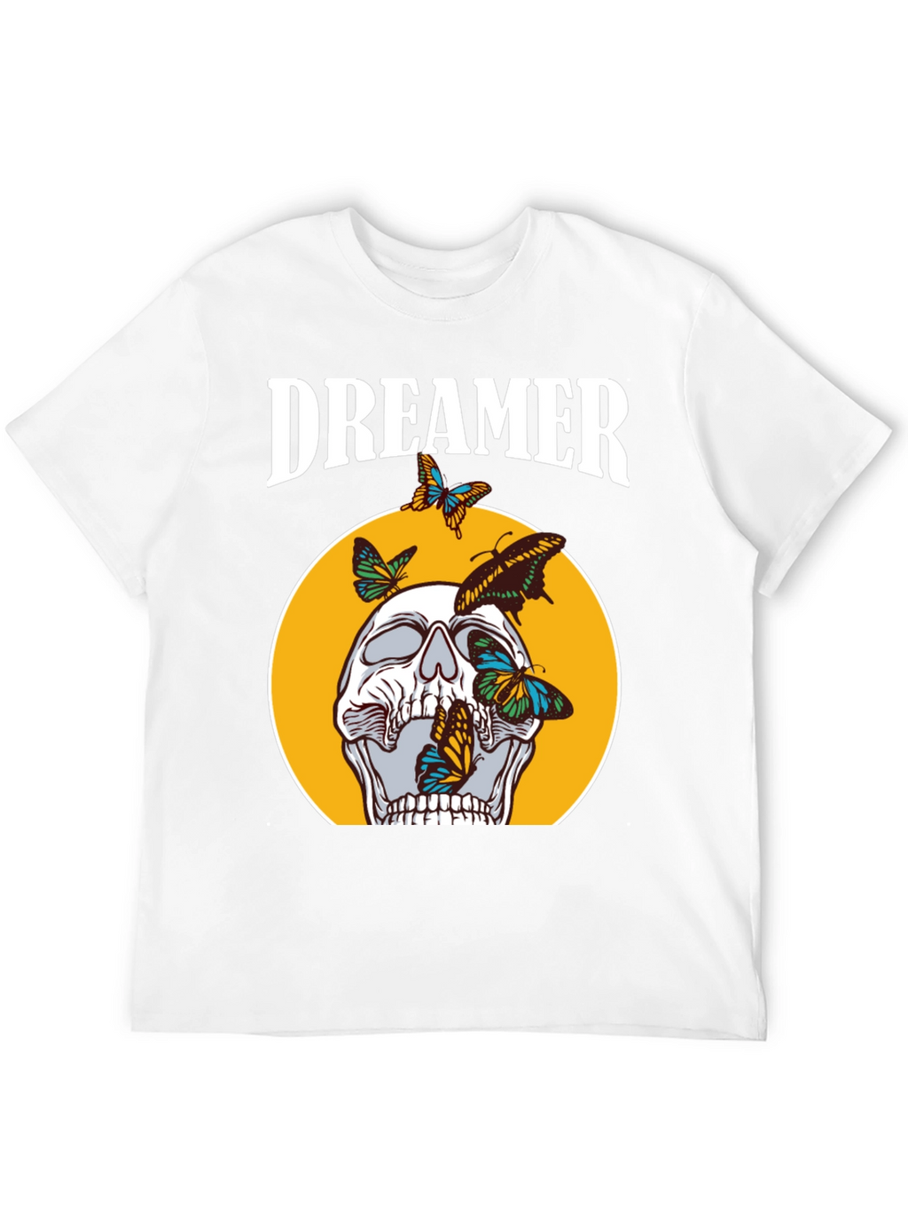 Dreamer Skull Butterfly Graphic Tee - Black Cotton T-Shirt