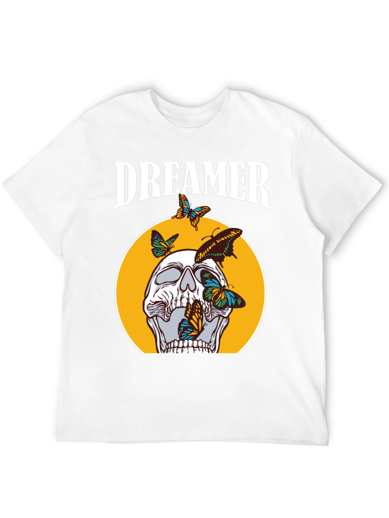 Dreamer Skull Butterfly Graphic Tee - Black Cotton T-Shirt