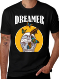 Dreamer Skull Butterfly Graphic Tee - Black Cotton T-Shirt