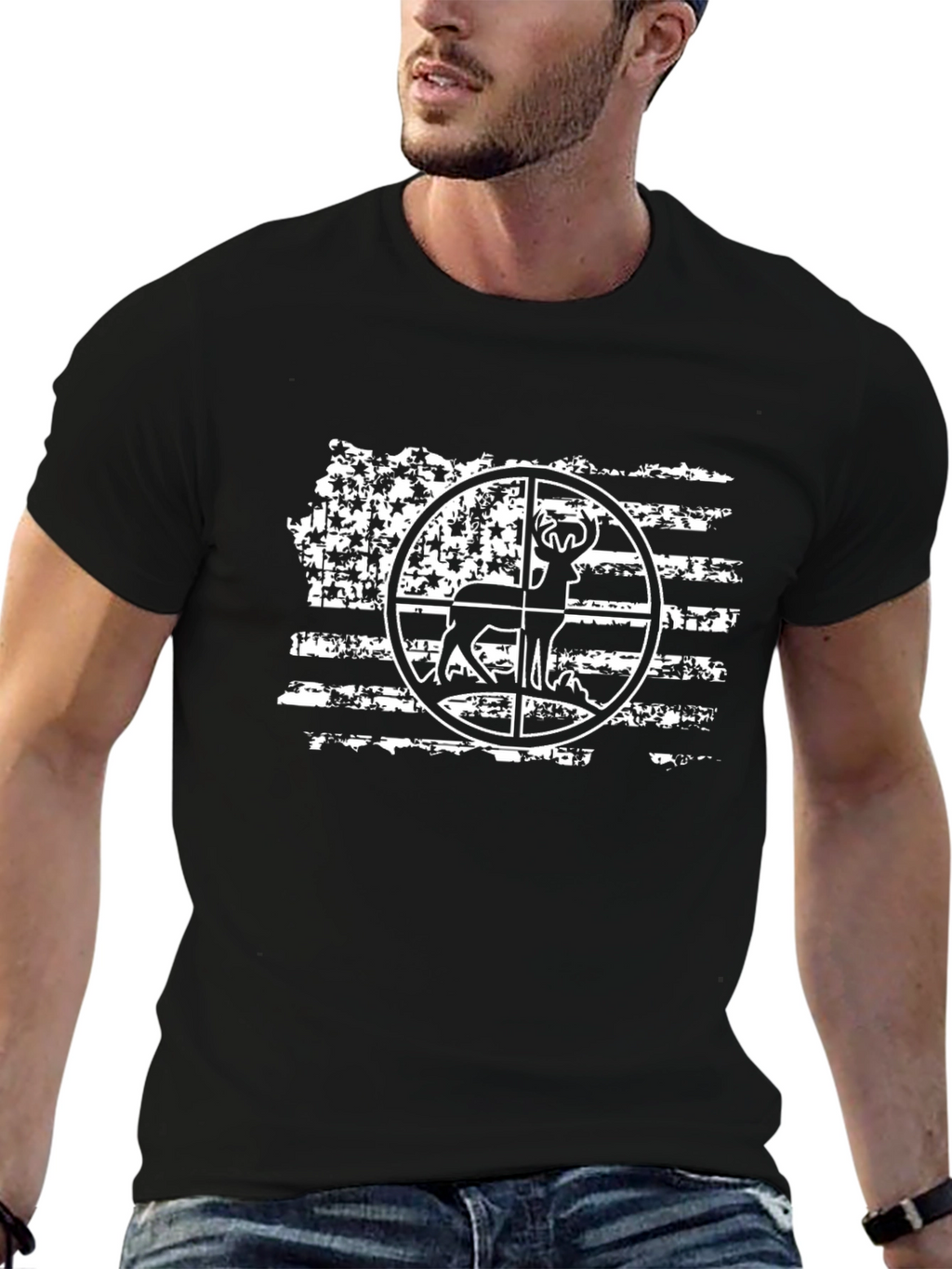 Hunting Deer American Flag Graphic Tee