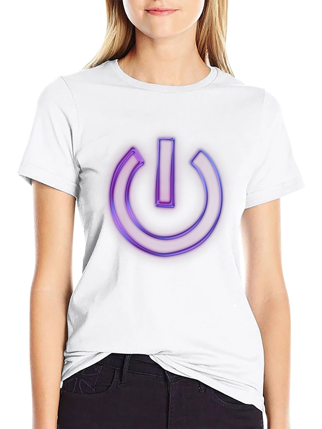 Neon Power Button Graphic Black T-Shirt