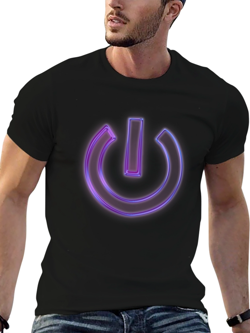 Neon Power Button Graphic Black T-Shirt