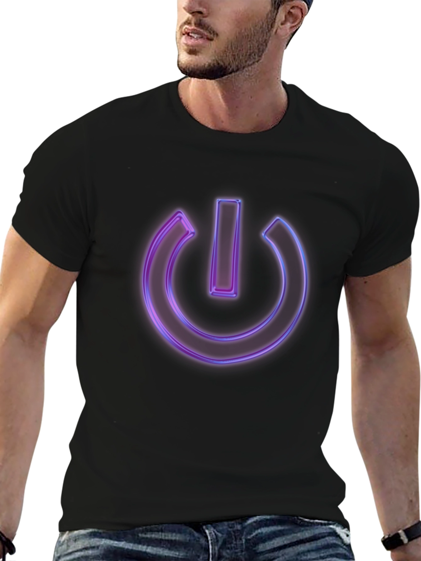 Neon Power Button Graphic Black T-Shirt