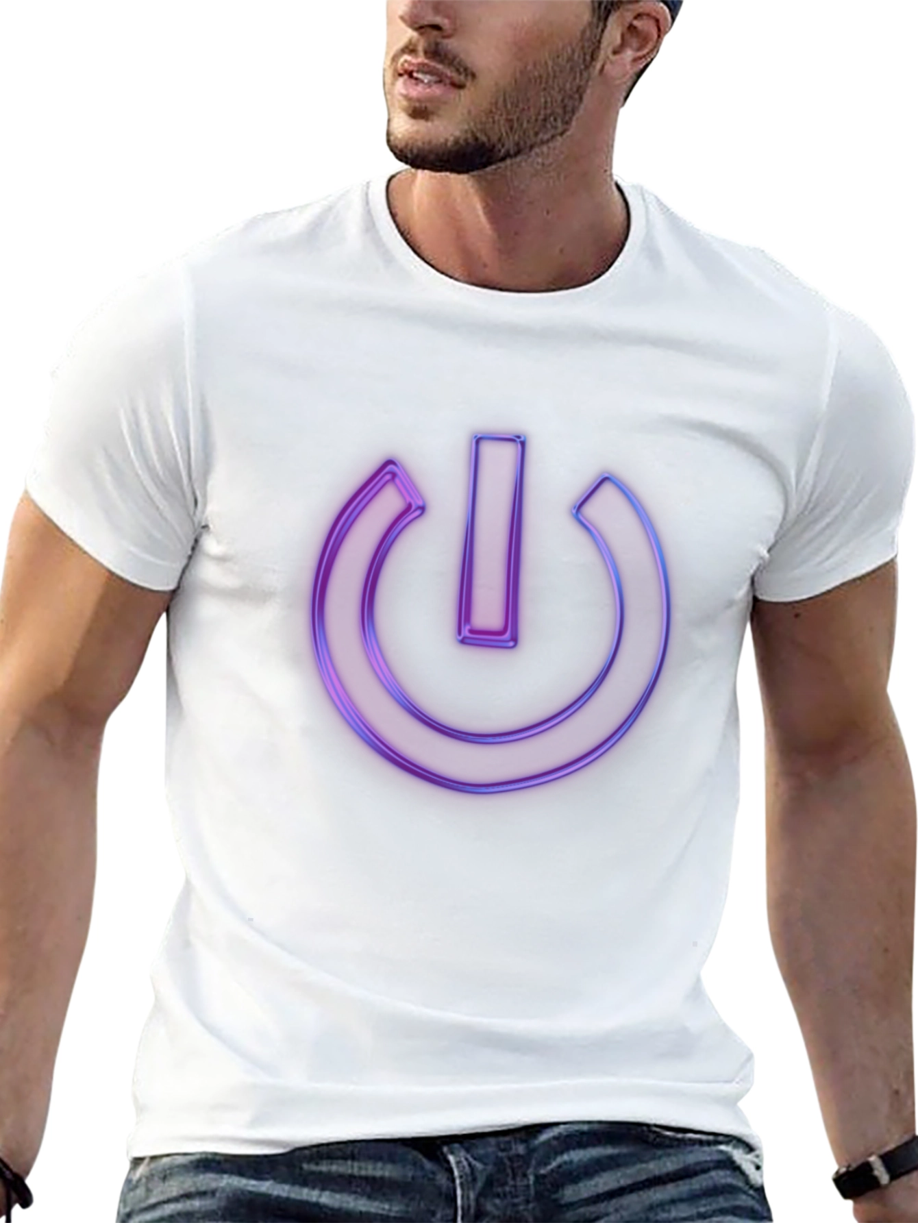 Neon Power Button Graphic Black T-Shirt