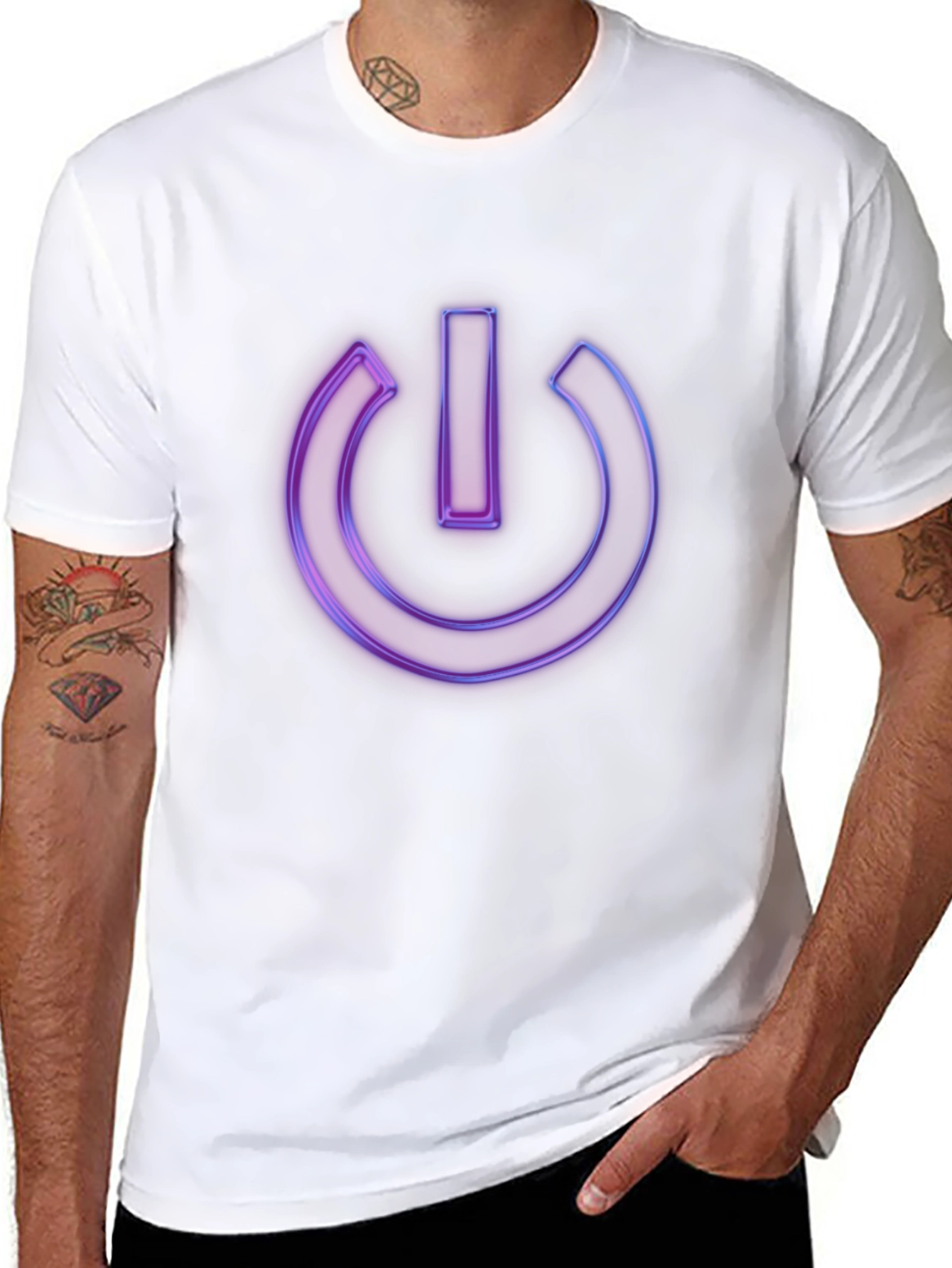 Neon Power Button Graphic Black T-Shirt