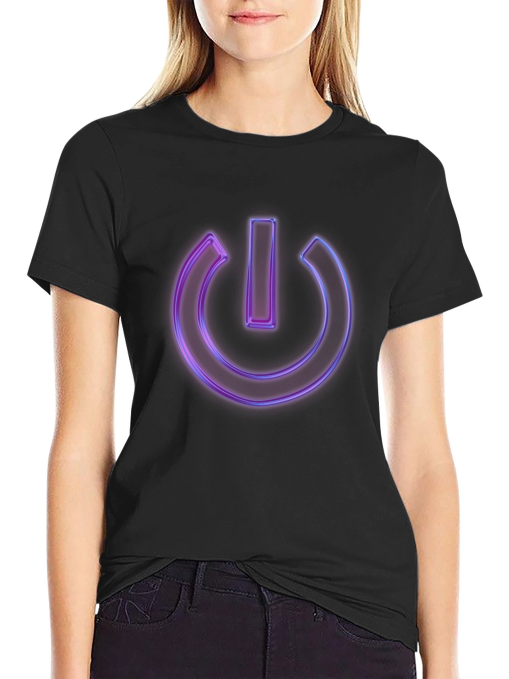 Neon Power Button Graphic Black T-Shirt