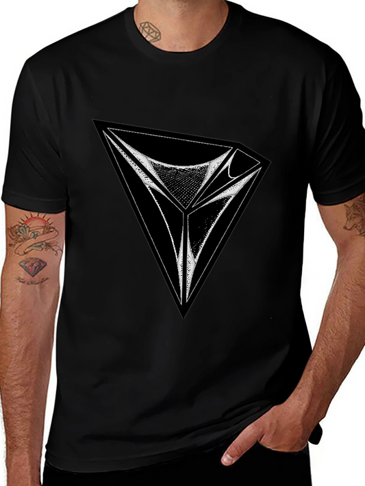 Abstract Triangle Graphic Tee - Black Cotton Comfort