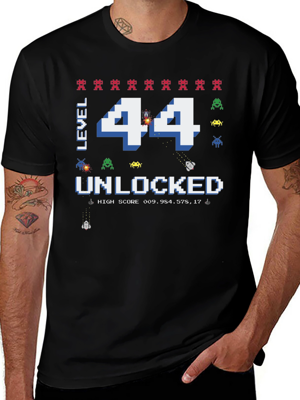 Level 44 Unlocked Graphic T-Shirt - Gamer Birthday Tee