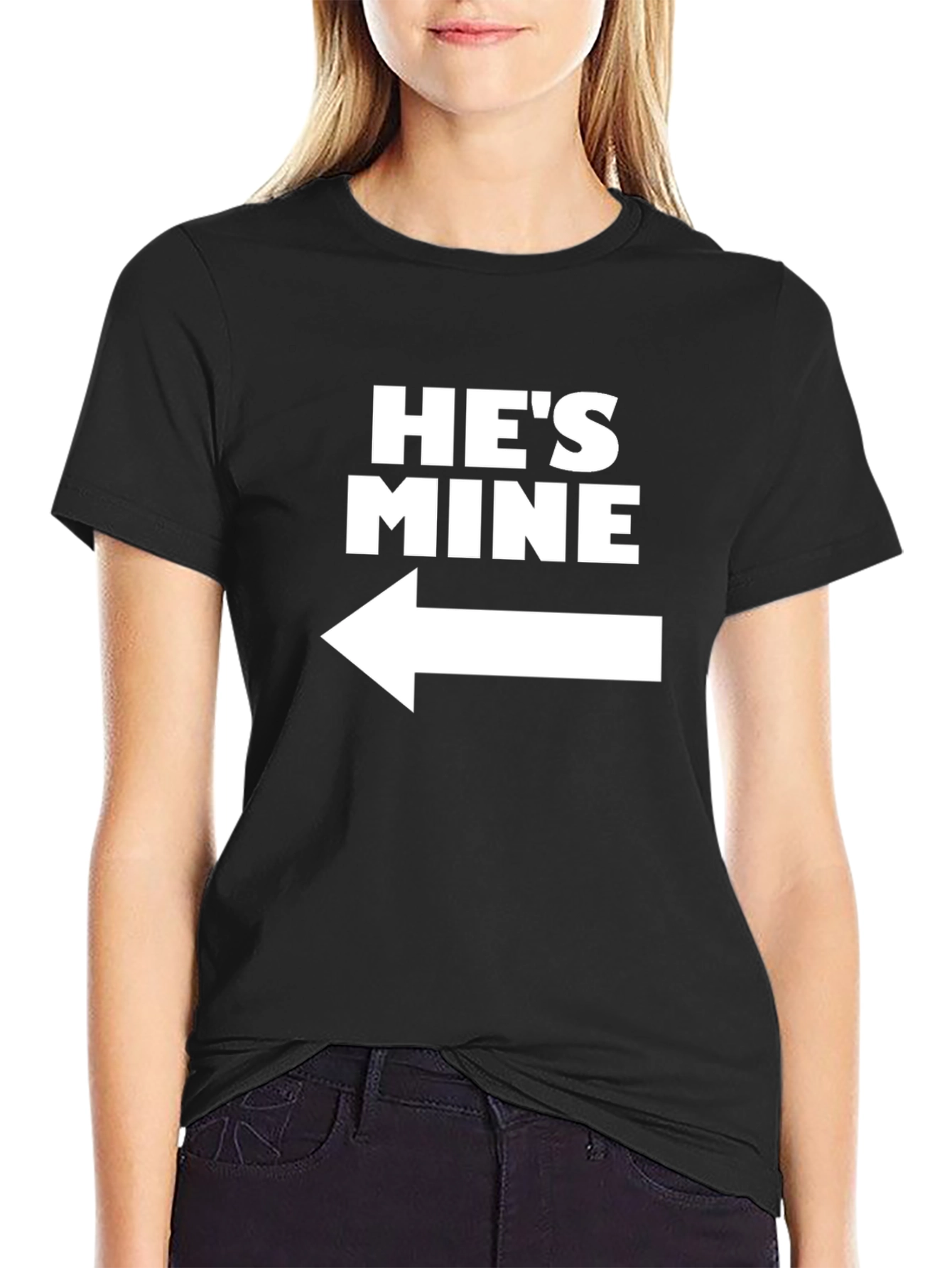 Hes Mine Black T-Shirt - Left Arrow Graphic