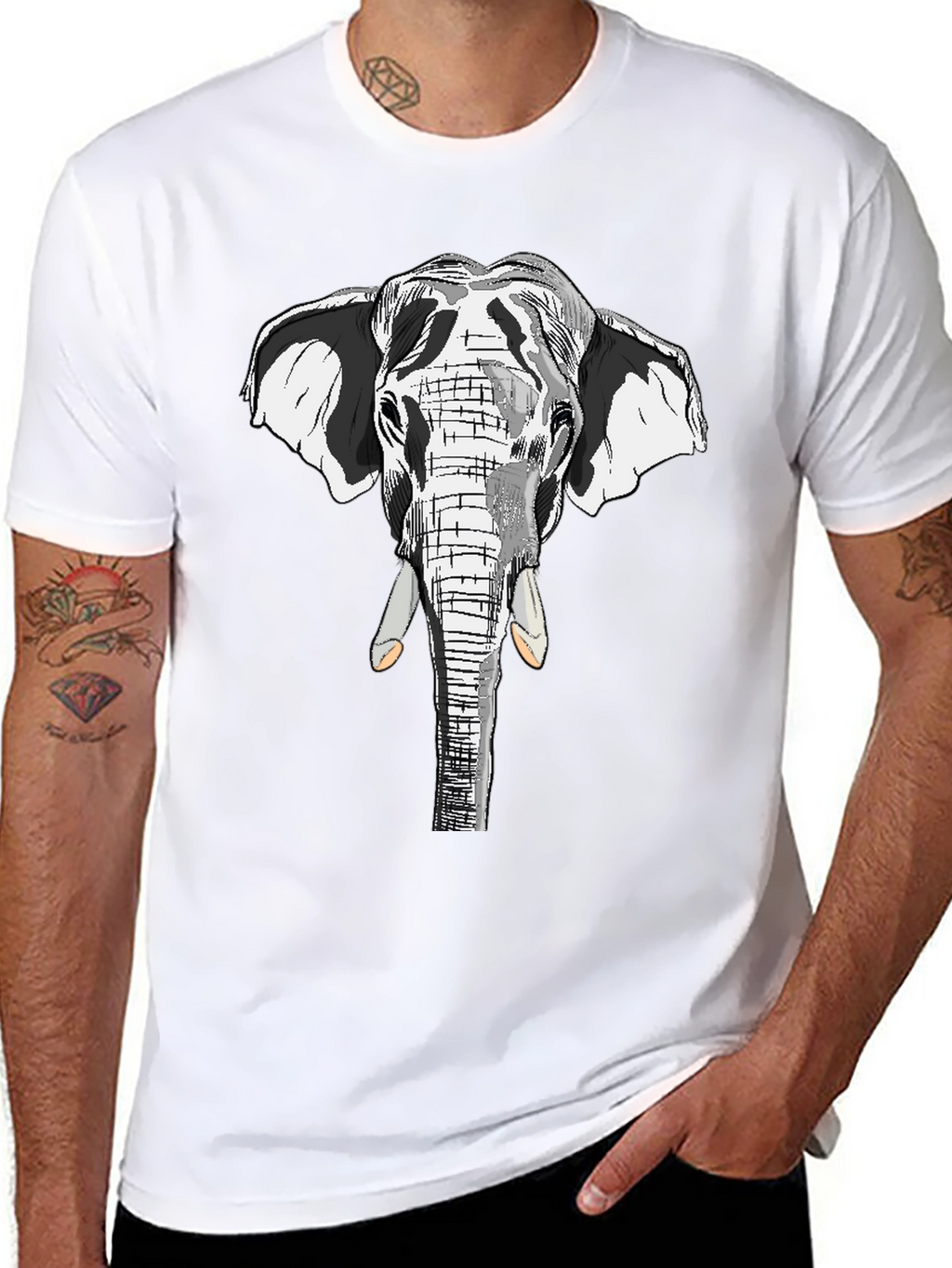 Elephant Graphic Print Black Cotton Tee