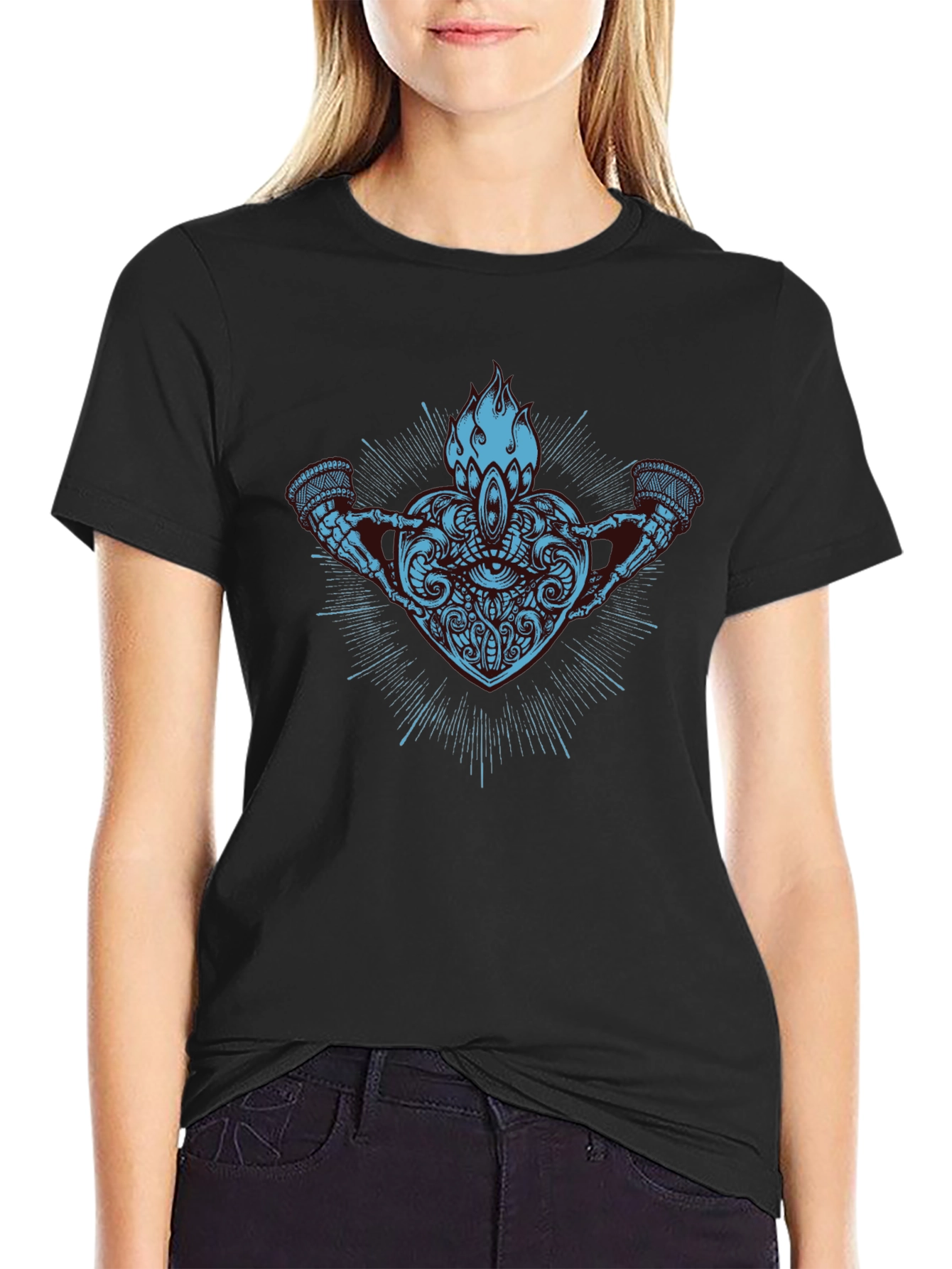 Abstract Heart & Flame Graphic Black T-Shirt