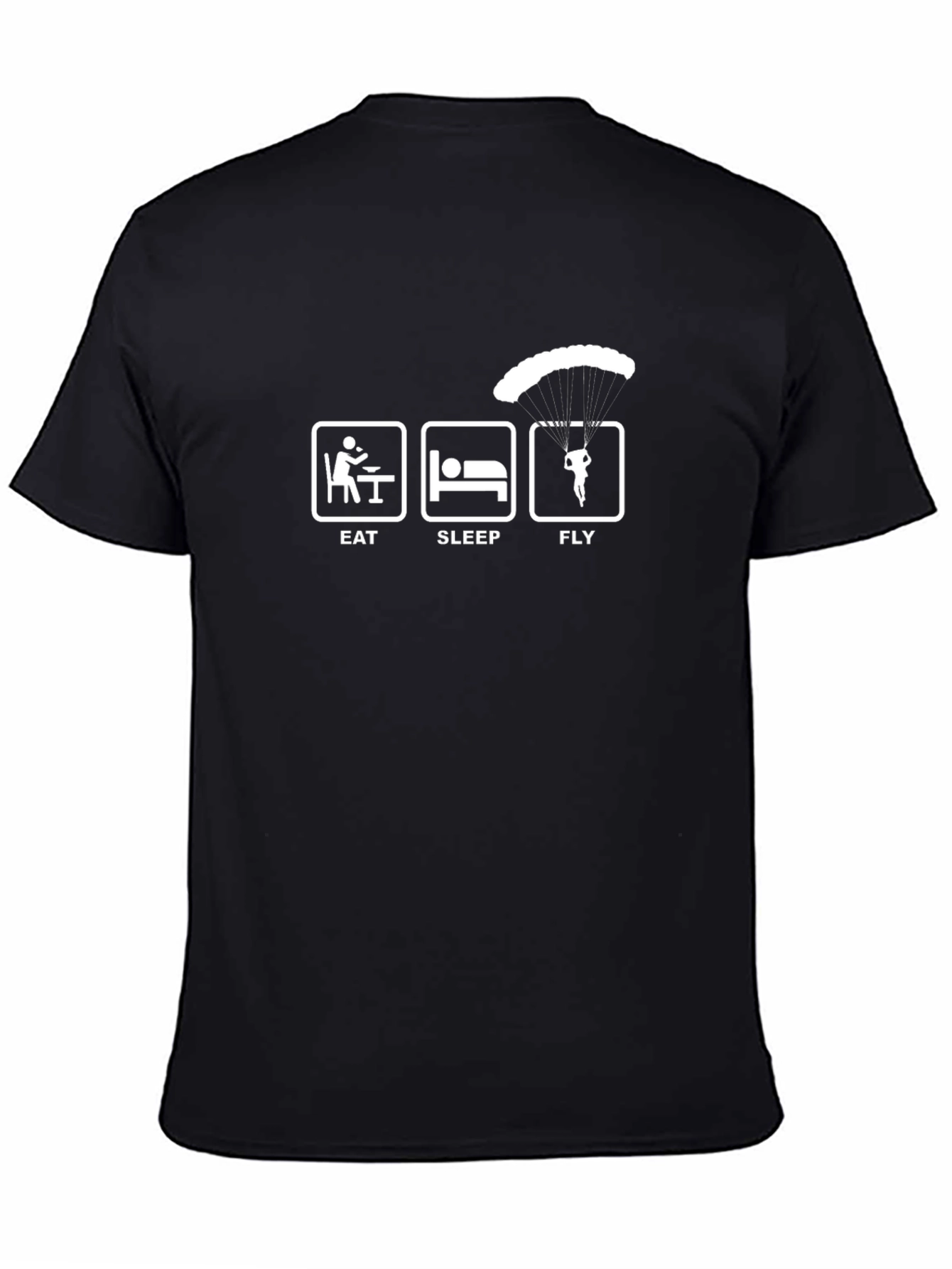 Eat Sleep Fly Black T-Shirt - Skydiving Parachute Design